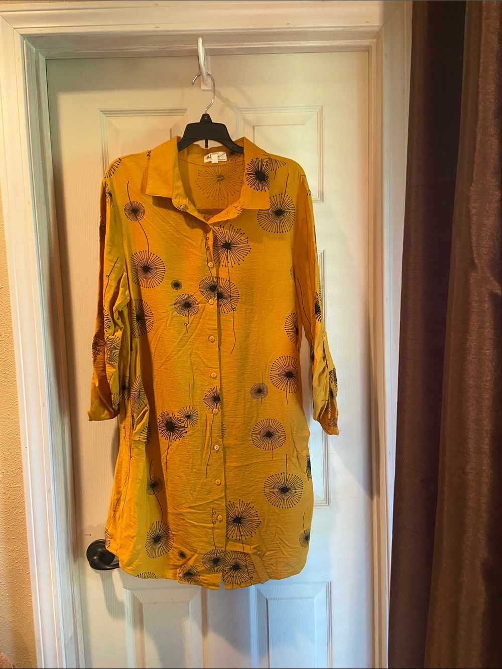 Women's Mustard Floral Button-Down with side pockets
